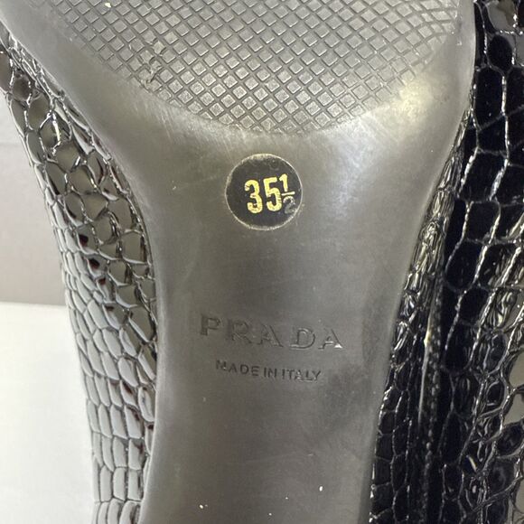 PRADA Cocco Lux Print Black Croco Embossed Leather Pumps EU 35.5 US 5.5 - Picture 12 of 16